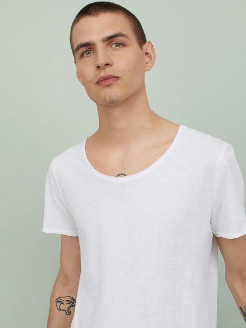 HM Men White Solid Raw Edge Tee