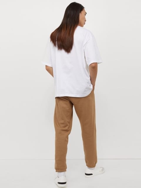 HM Men White Solid Relaxed Fit Cotton Pure Cotton T-shirt
