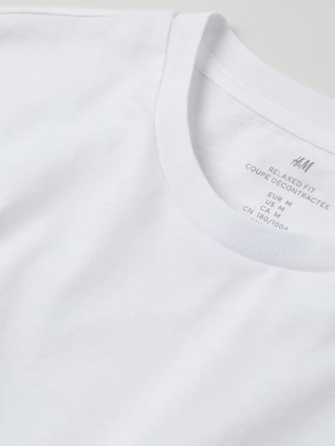 HM Men White Solid Relaxed Fit Cotton Pure Cotton T-shirt