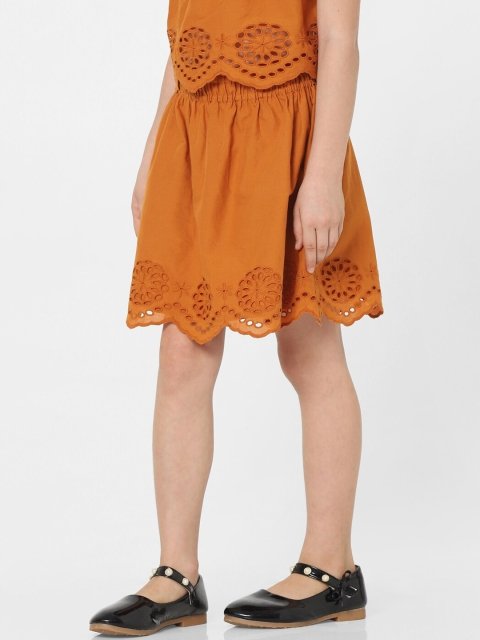 KIDS ONLY Girls Mustard Solid A-Line Above Knee-Length Pure Cotton Skirt