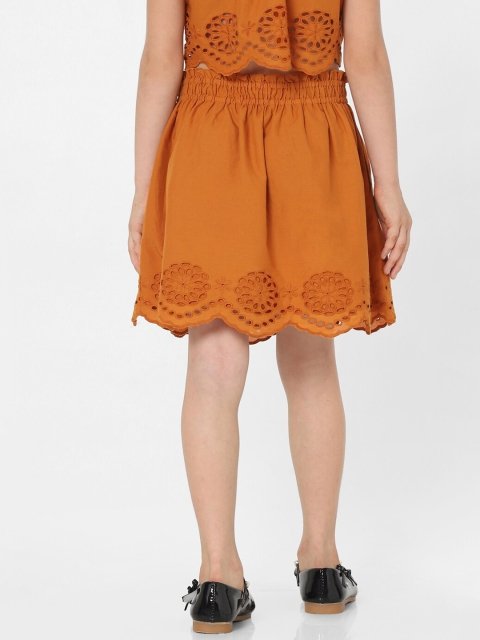 KIDS ONLY Girls Mustard Solid A-Line Above Knee-Length Pure Cotton Skirt