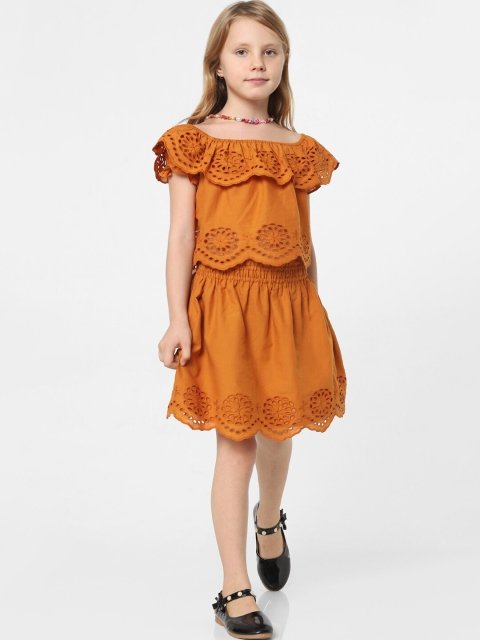 KIDS ONLY Girls Mustard Solid A-Line Above Knee-Length Pure Cotton Skirt