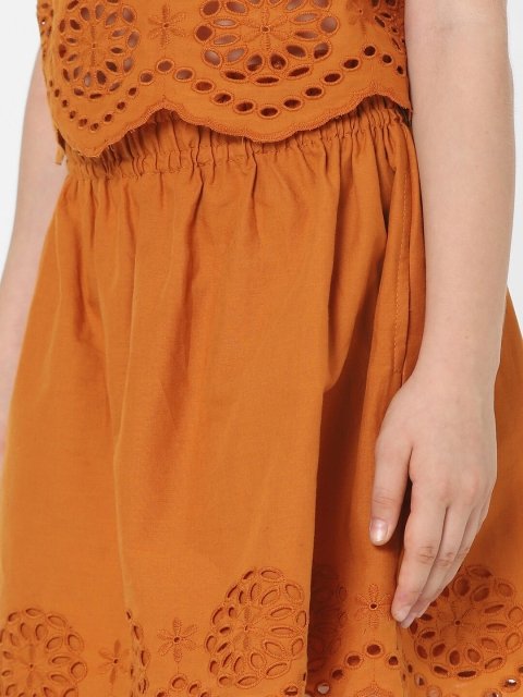 KIDS ONLY Girls Mustard Solid A-Line Above Knee-Length Pure Cotton Skirt