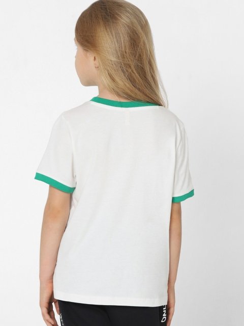 KIDS ONLY Girls White & Green Typography Printed Cotton T-shirt