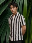 H&M Crochet Striped Short Sleeve Shirt