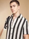 H&M Crochet Striped Short Sleeve Shirt