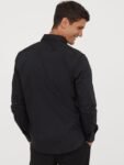 H&M Men Black Solid Slim Fit Stretch Shirt