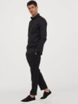 H&M Men Black Solid Slim Fit Stretch Shirt
