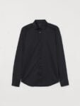 H&M Men Black Solid Slim Fit Stretch Shirt