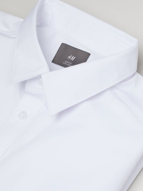 H&M Men White Slim Fit Easy-Iron Shirt