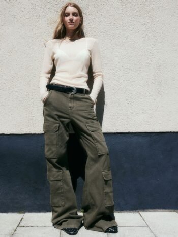 H&M Pure Cotton Wide Cargo Trousers