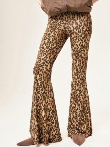 H&M Women Animal Printed Mid-Rise Flared Bootcut Trousers