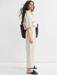 H&M Women Beige Ankle-Length Linen Trousers
