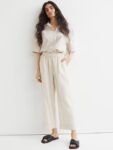 H&M Women Beige Ankle-Length Linen Trousers