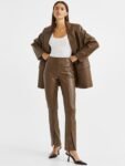H&M Women Brown Slit-Hem Trousers
