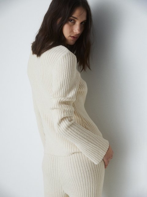 H&M Women Flared Rib-Knit Bootcut Trousers