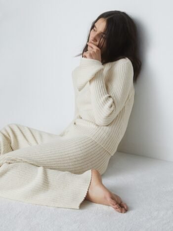 H&M Women Flared Rib-Knit Bootcut Trousers