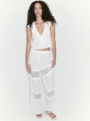 H&M Women Lace-Insert Crepe Trousers