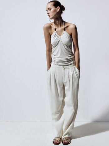 H&M Women Linen-Blend Tailored Trousers