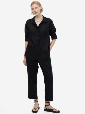 H&M Women Linen-Blend Tapered Trousers