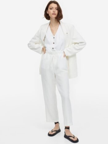 H&M Women Linen-Blend Tapered Trousers