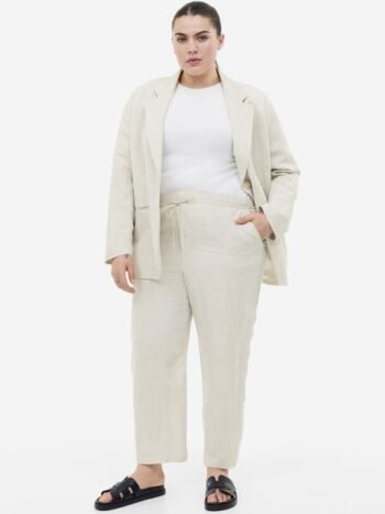 H&M Women Linen-Blend Tapered Trousers