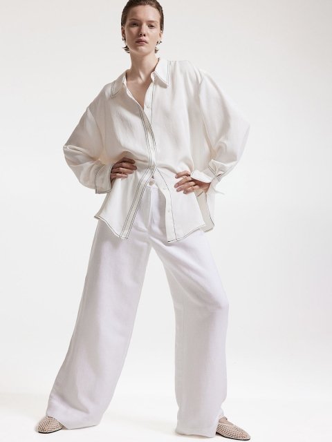 H&M Women Linen-Blend Trousers