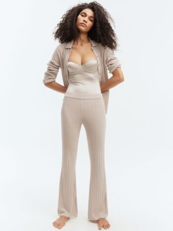 H&M Women Mid-Rise Flared Rib Knit Trousers