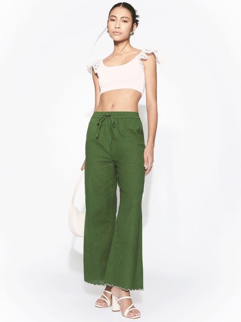 H&M Women Solid Mid Rise Flared Casual Trousers