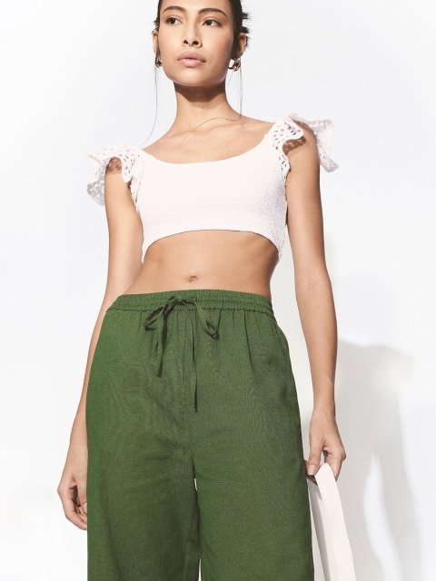 H&M Women Solid Mid Rise Flared Casual Trousers