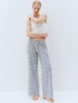 H&M Women Striped Printed Wide Jersey Trouser