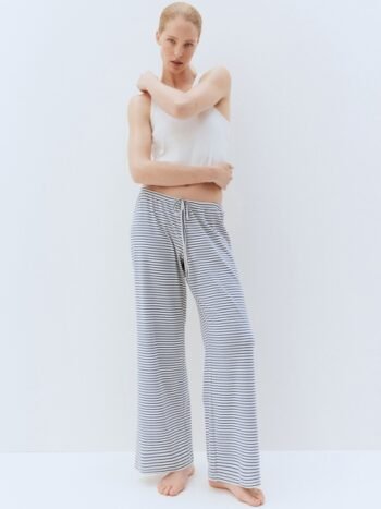 H&M Women Striped Printed Wide Jersey Trouser