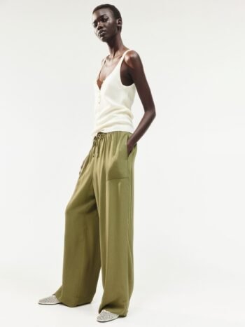 H&M Women Viscose Mid-Rise Loose Fit Drawstring Trousers