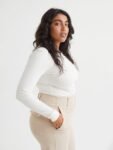 H&M Women White Ribbed Modal-Blend Top