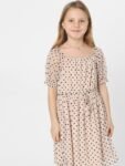 KIDS ONLY Beige & Black Printed Polka Dots Dress