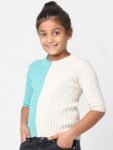 KIDS ONLY Girls Beige & Blue Colourblocked Top