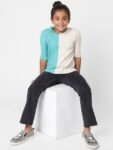 KIDS ONLY Girls Beige & Blue Colourblocked Top
