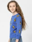 KIDS ONLY Girls Blue & Black Cotton Printed Pullover