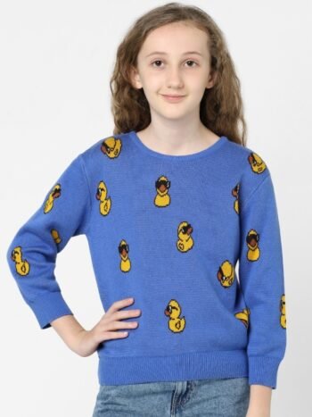 KIDS ONLY Girls Blue & Black Cotton Printed Pullover