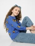 KIDS ONLY Girls Blue & Black Cotton Printed Pullover