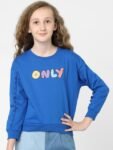 KIDS ONLY Girls Blue Cotton Printed Sweatshirt