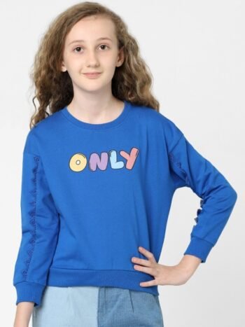 KIDS ONLY Girls Blue Cotton Printed Sweatshirt