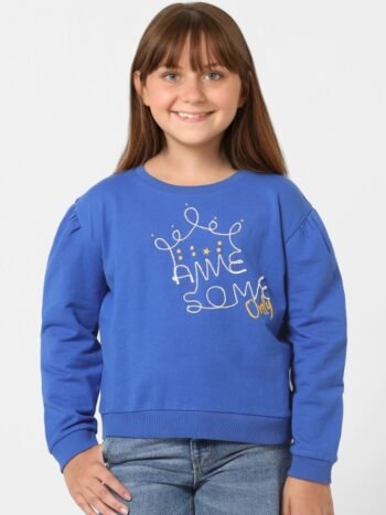 KIDS ONLY Girls Blue Printed Cotton Sweatshirt