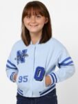 KIDS ONLY Girls Blue Typography Cotton Bomber Jacket