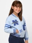 KIDS ONLY Girls Blue Typography Cotton Bomber Jacket