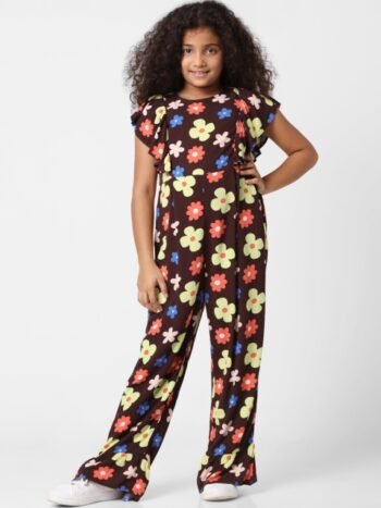 KIDS ONLY Girls Brown & Pink Printed Basic Jumpsuit
