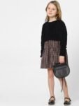 KIDS ONLY Girls Checked Cotton Flared Knee Length Skirt