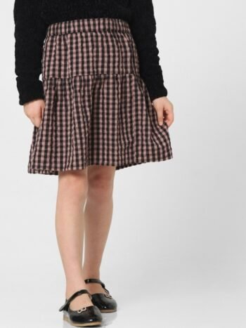 KIDS ONLY Girls Checked Cotton Flared Knee Length Skirt