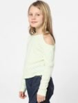 KIDS ONLY Girls Checked Single Cold Shoulder Long Sleeves Cotton T-shirt