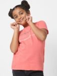 KIDS ONLY Girls Coral Typography Printed Cotton T-shirt